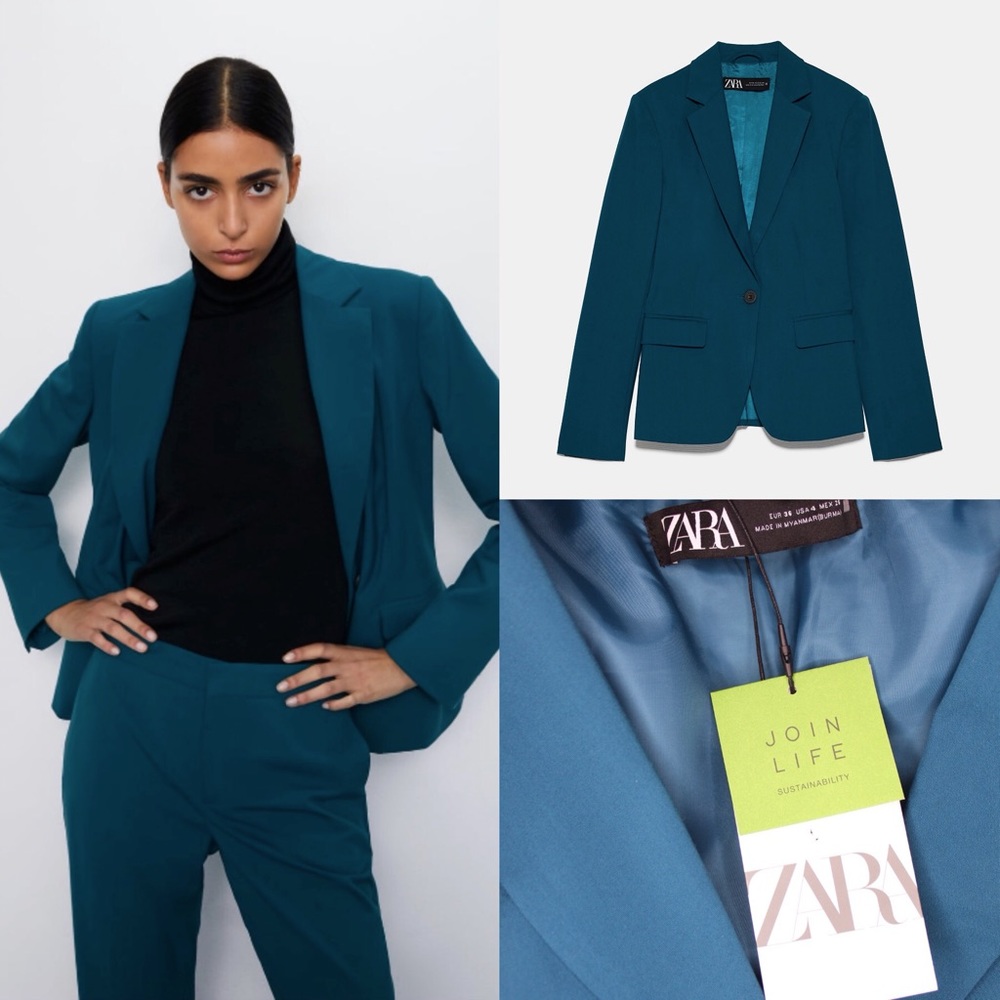 Zara NWT Petrol Blue Buttoned Blazer Zara Fashion Favorite Size 4